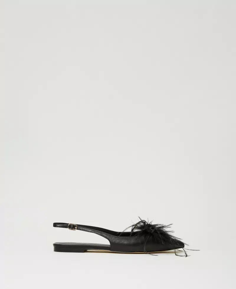 Leather Ballerina Shoes With Feathers