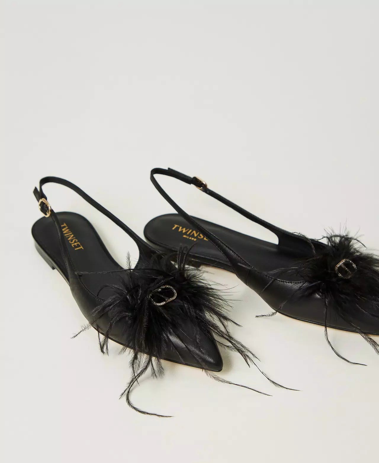 Leather Ballerina Shoes With Feathers