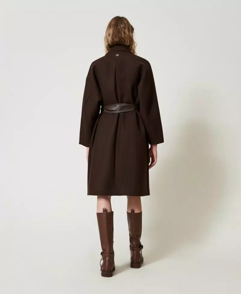 Wool Blend Coat with Leather-Like Pockets