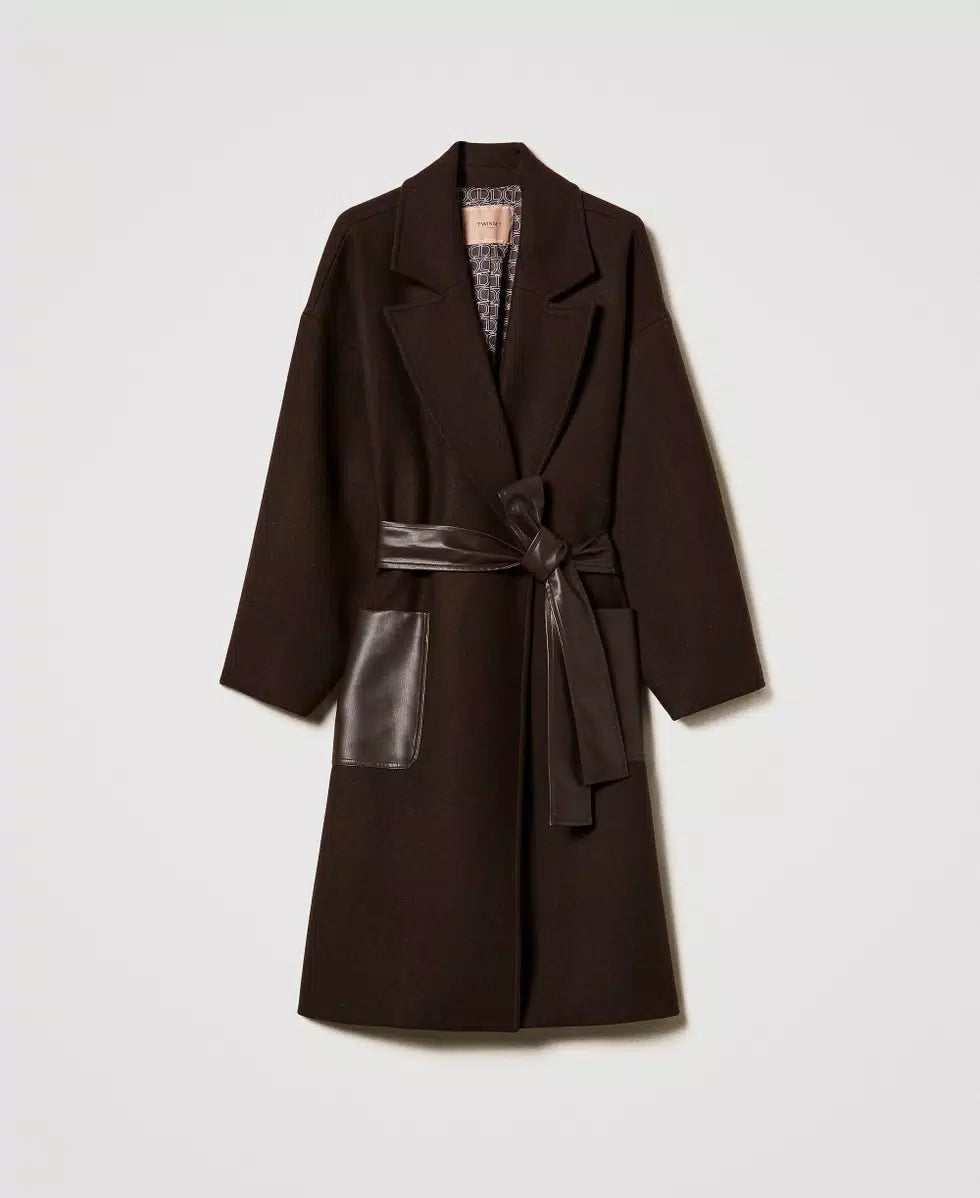 Wool Blend Coat with Leather-Like Pockets