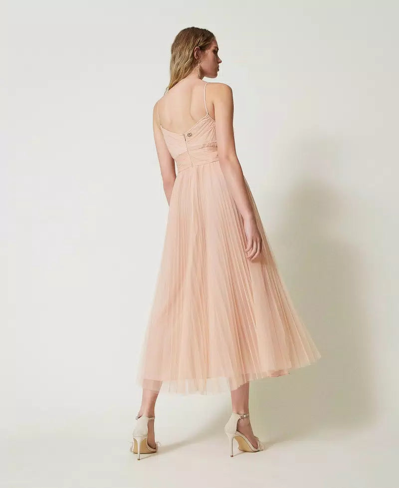 Soft Pleated Tulle Midi Dress