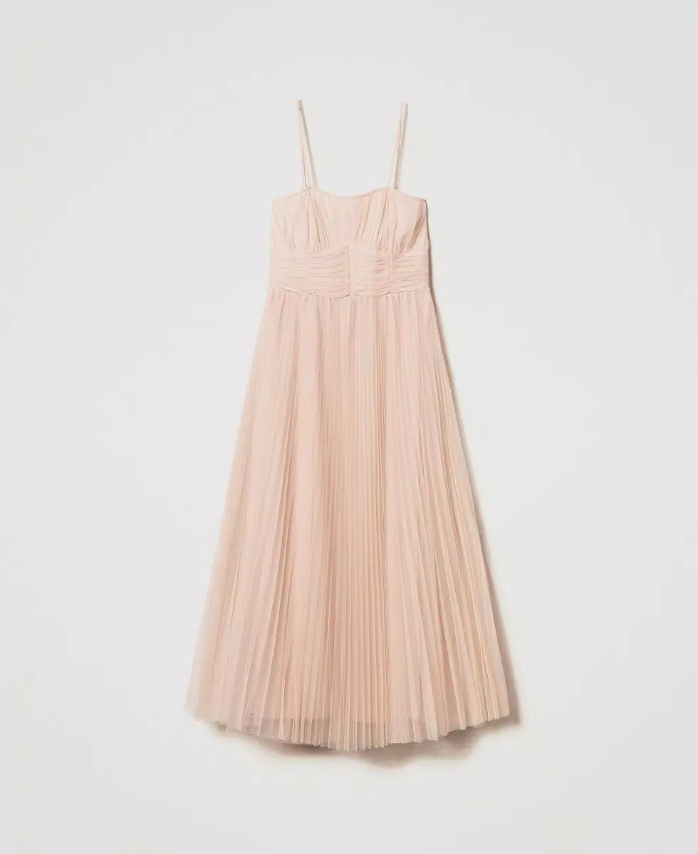 Soft Pleated Tulle Midi Dress