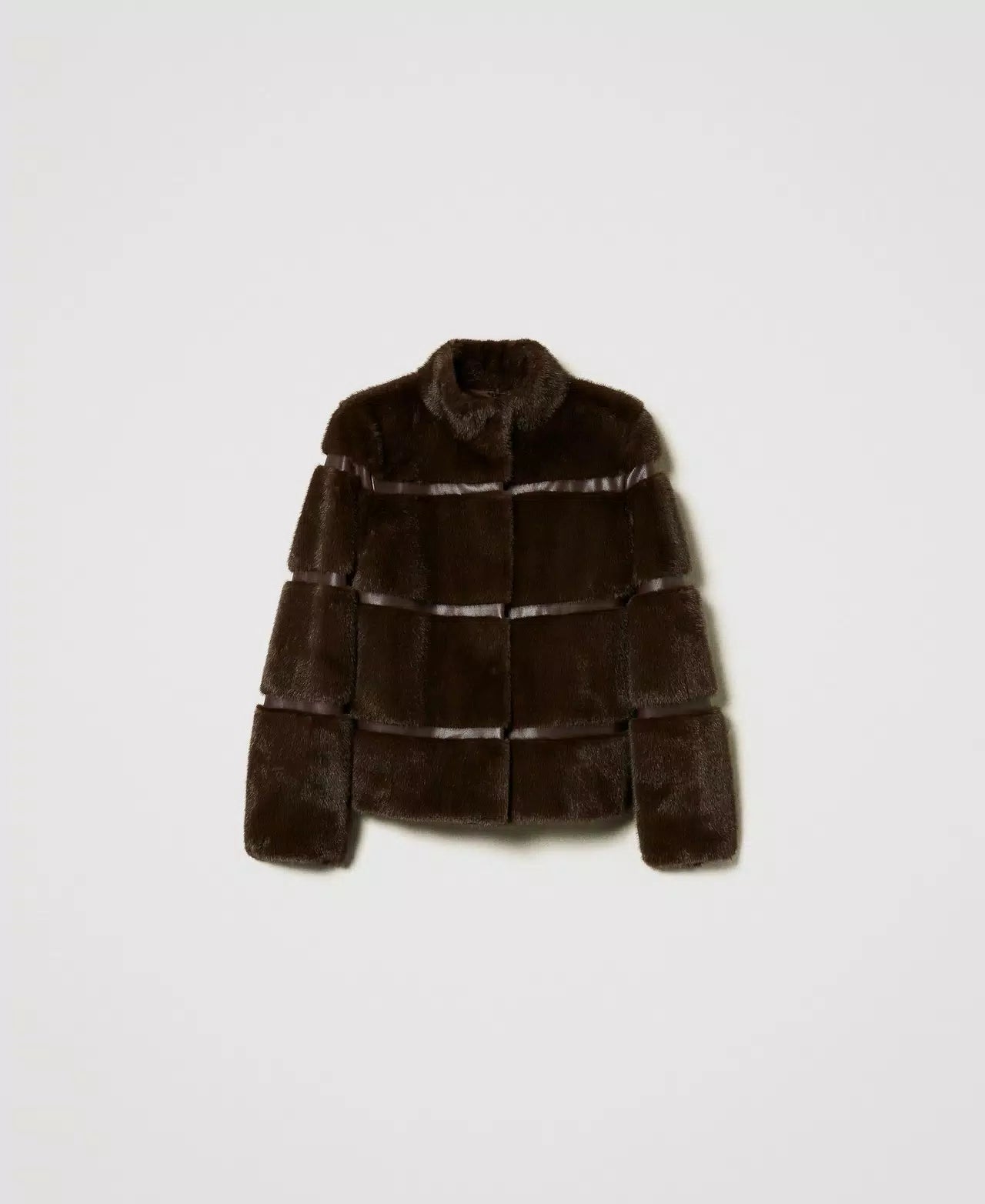 Short faux fur coat with inlays