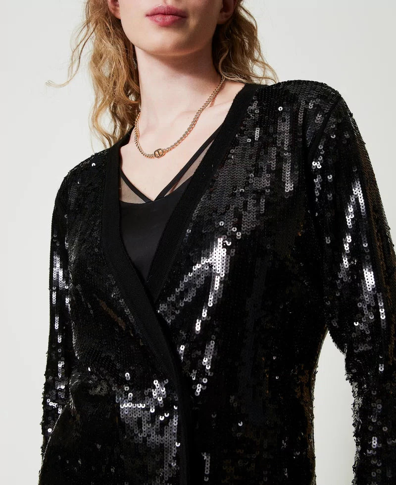 Full Sequin Double-Breasted Cardigan