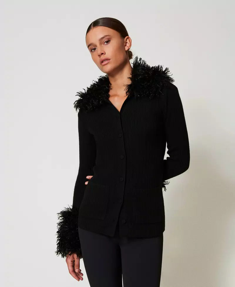 Wool Blend Faux Fur Cardigan