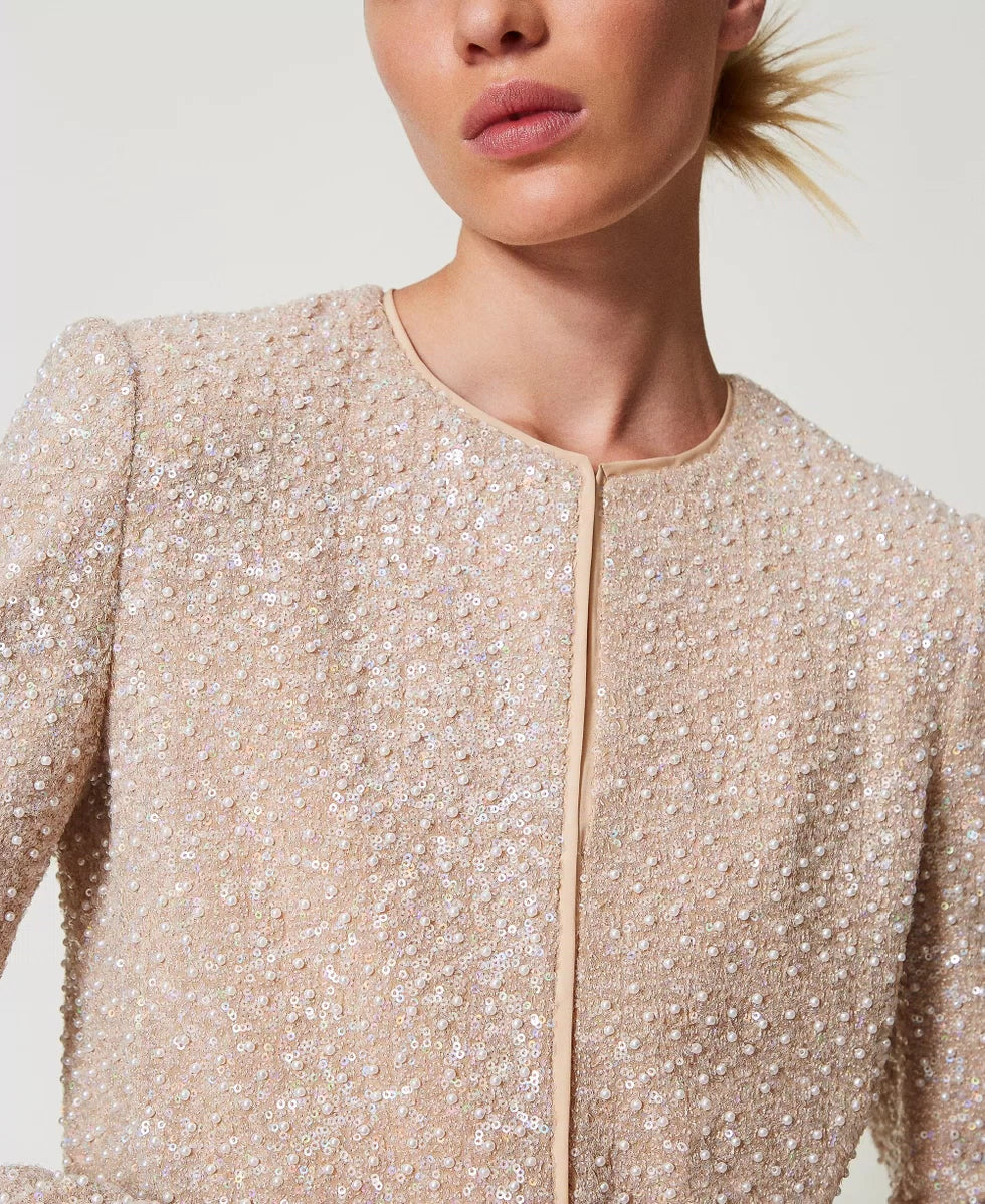 Jacket with sequins and pearls