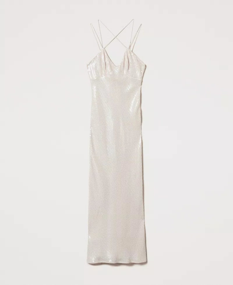 Long dress with sequin embroidery
