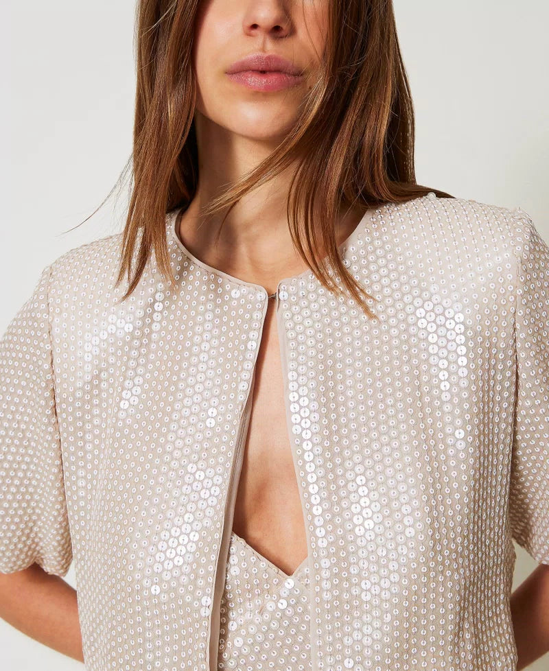 Shrug with sequin embroidery