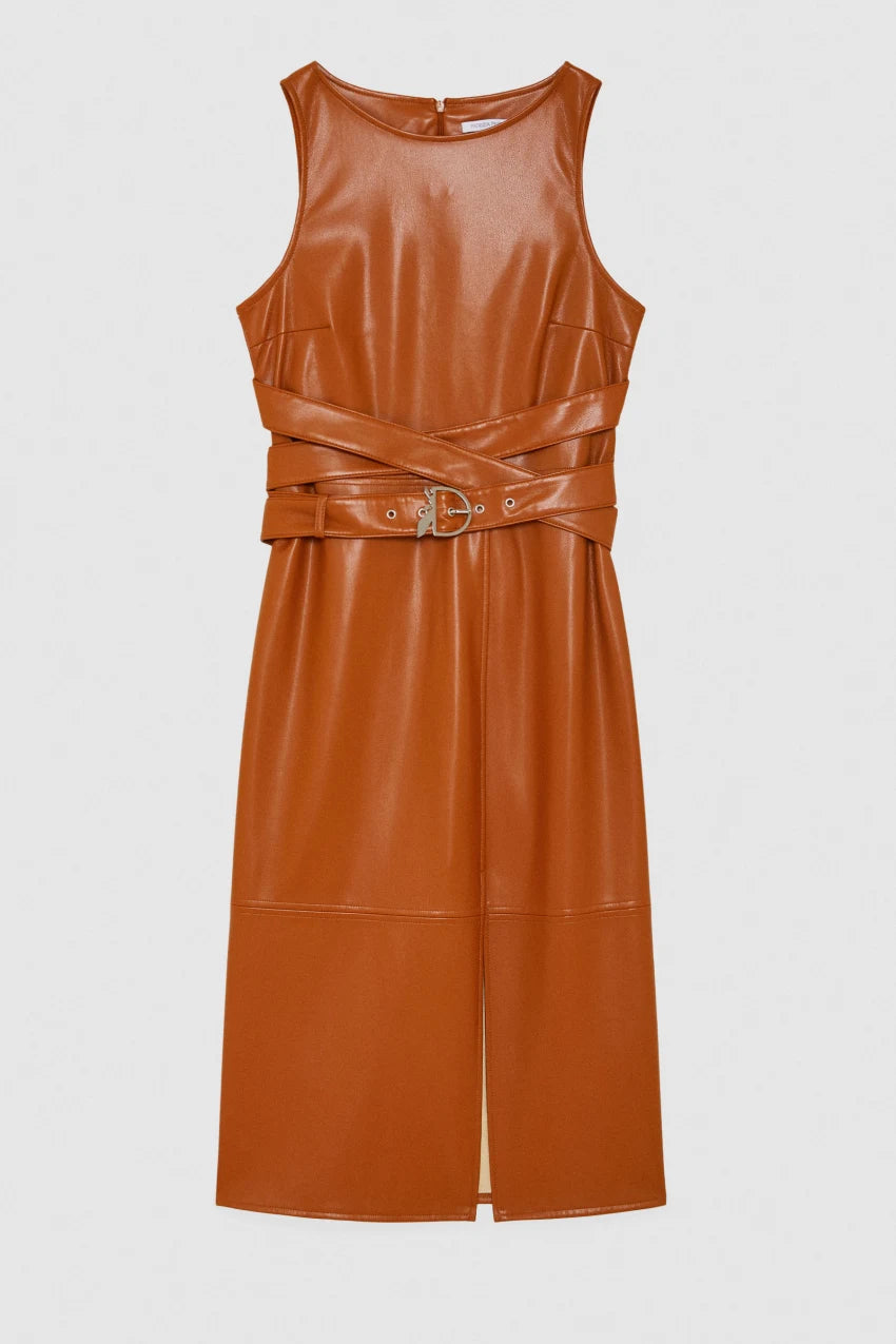 Caramel Imitation Leather Dress