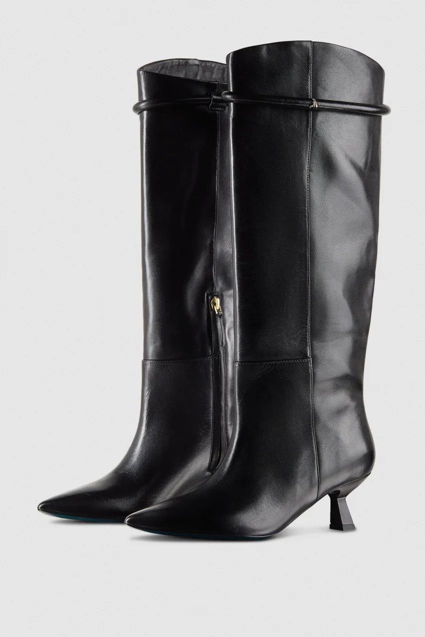 Tube leather boots with zipper