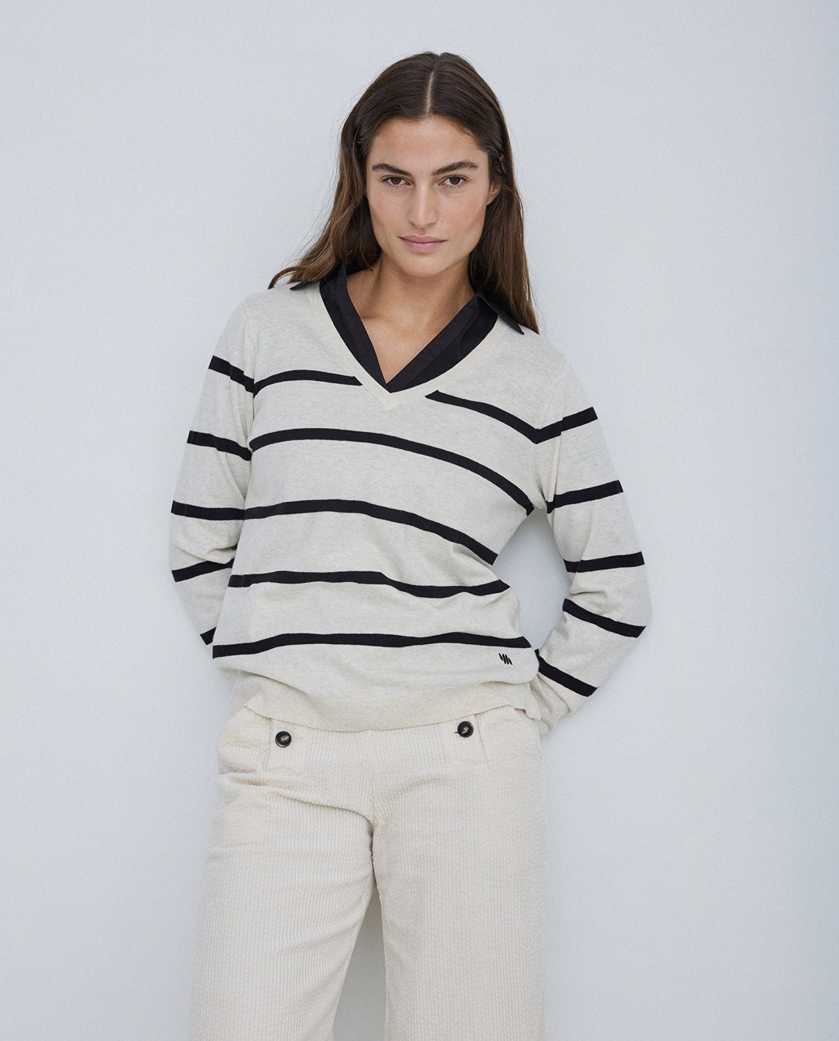 Striped V-Neck Organic Cotton Sweater