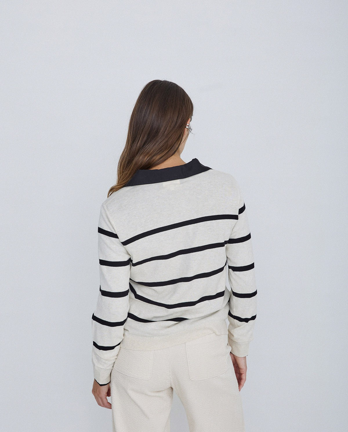 Striped V-Neck Organic Cotton Sweater