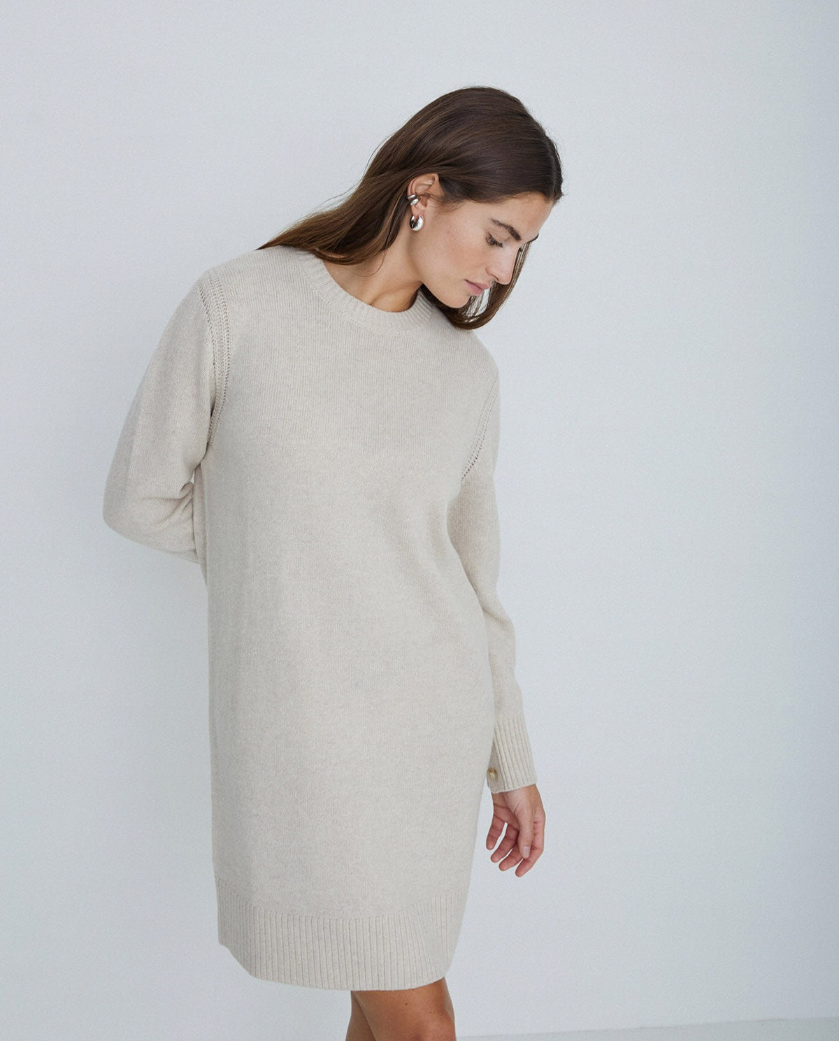 Wool Midi Dress Ecru