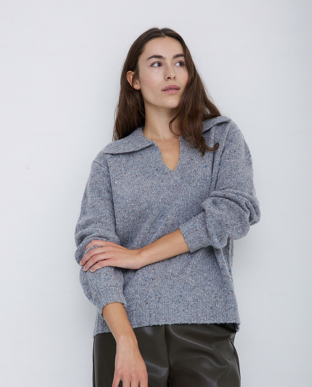 Polo-neck Wool Sweater Grey