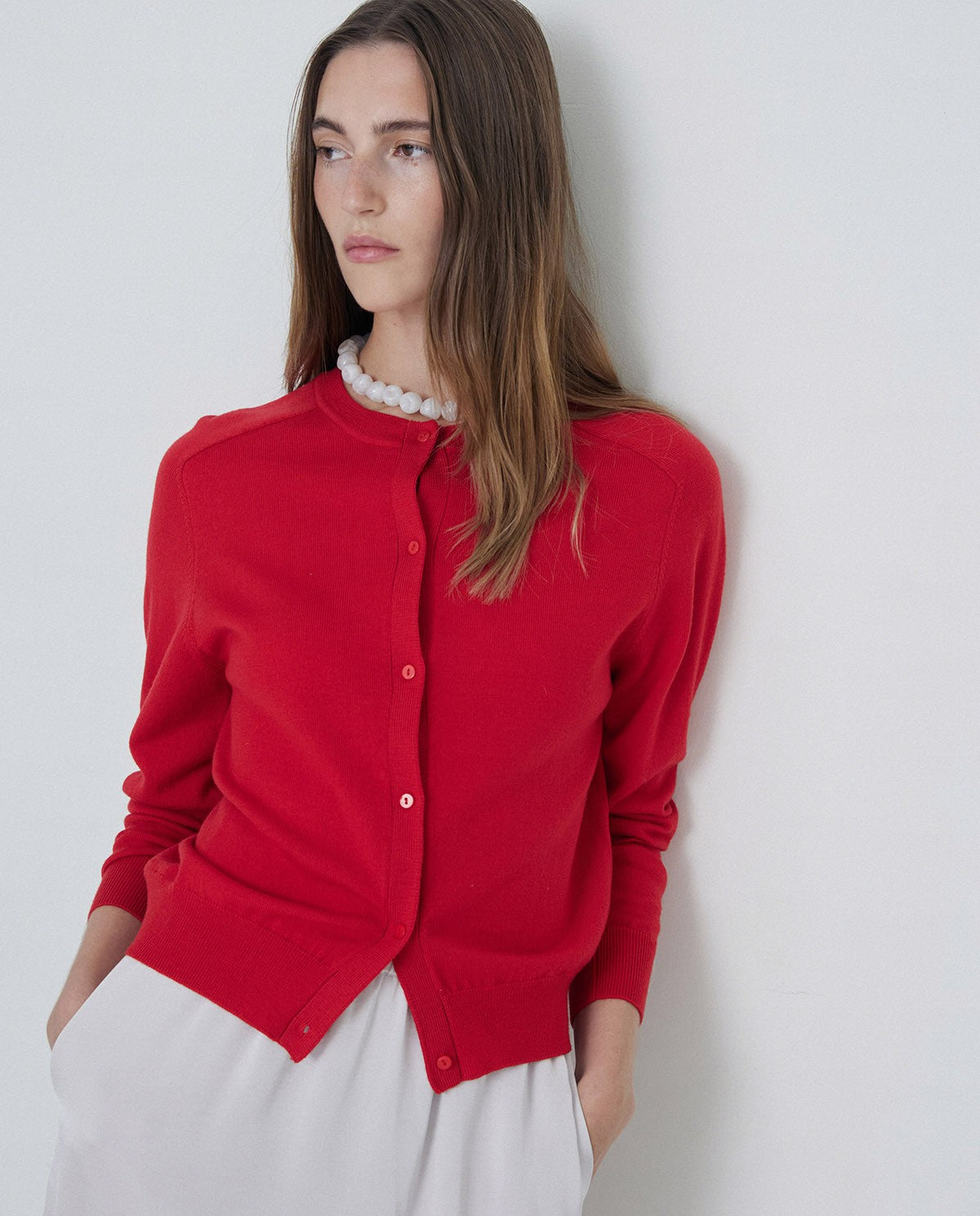 Merino Wool Cardigan Red