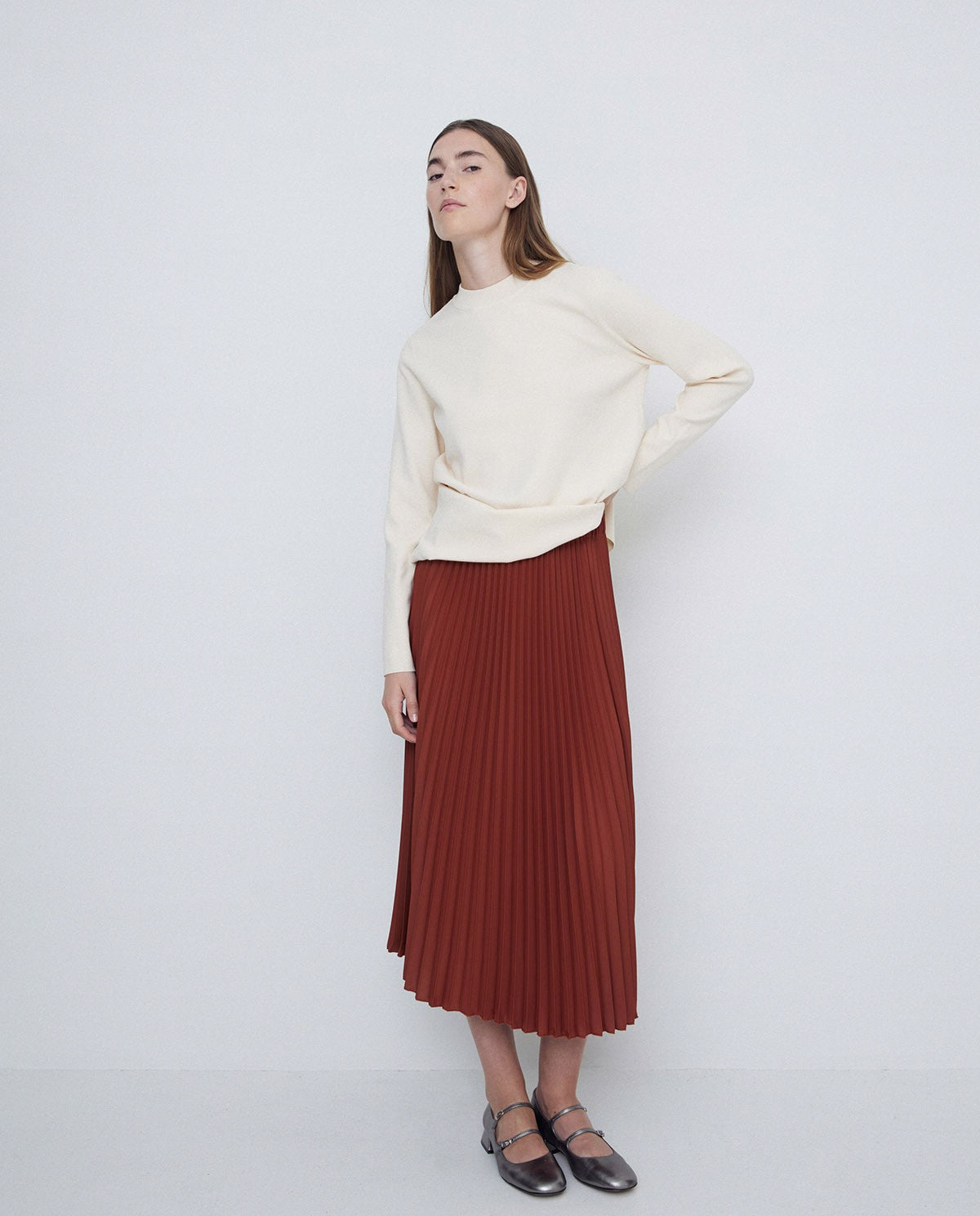 Midi Pleated Skirt Terracota