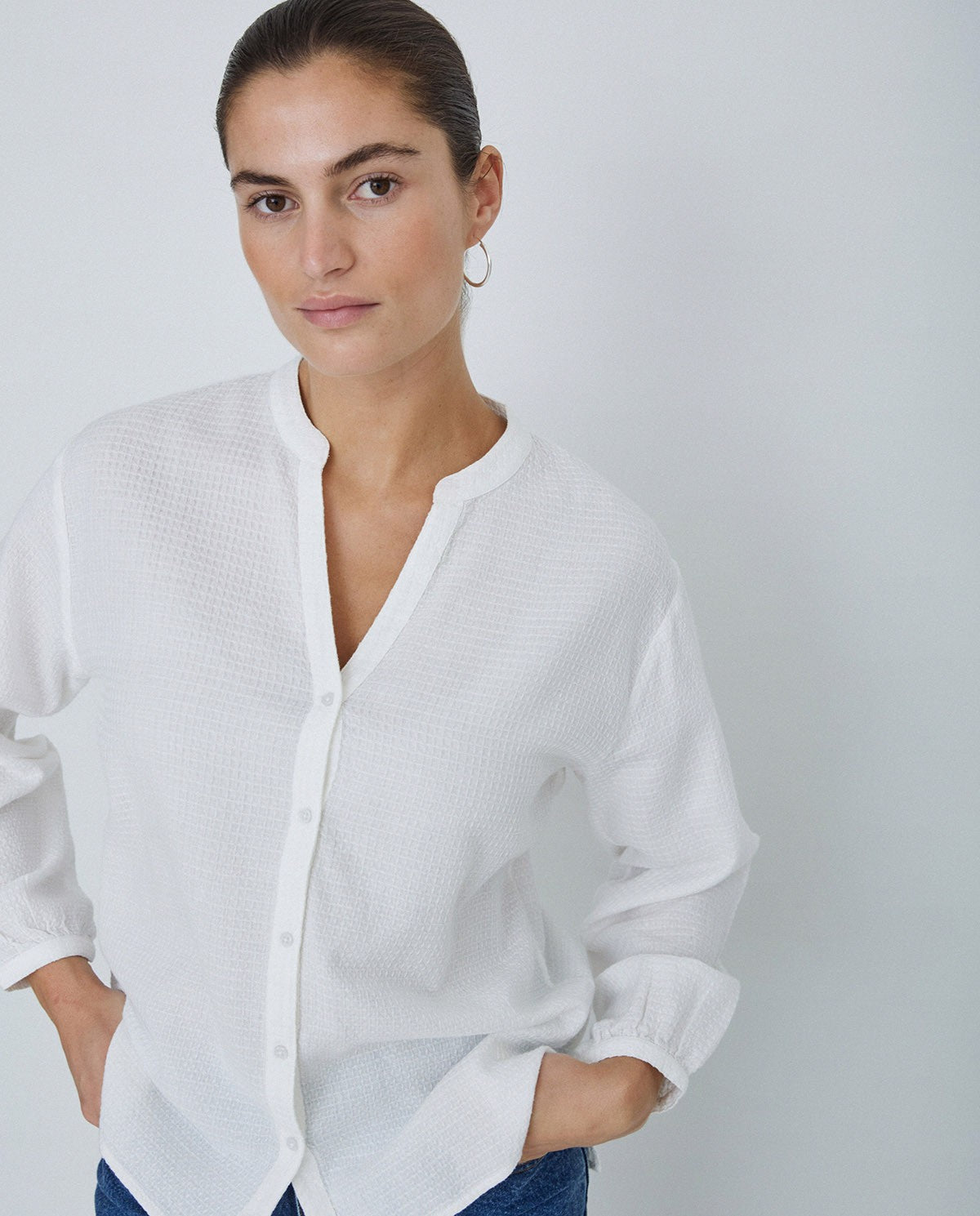 Flowy Textured Cotton Shirt White