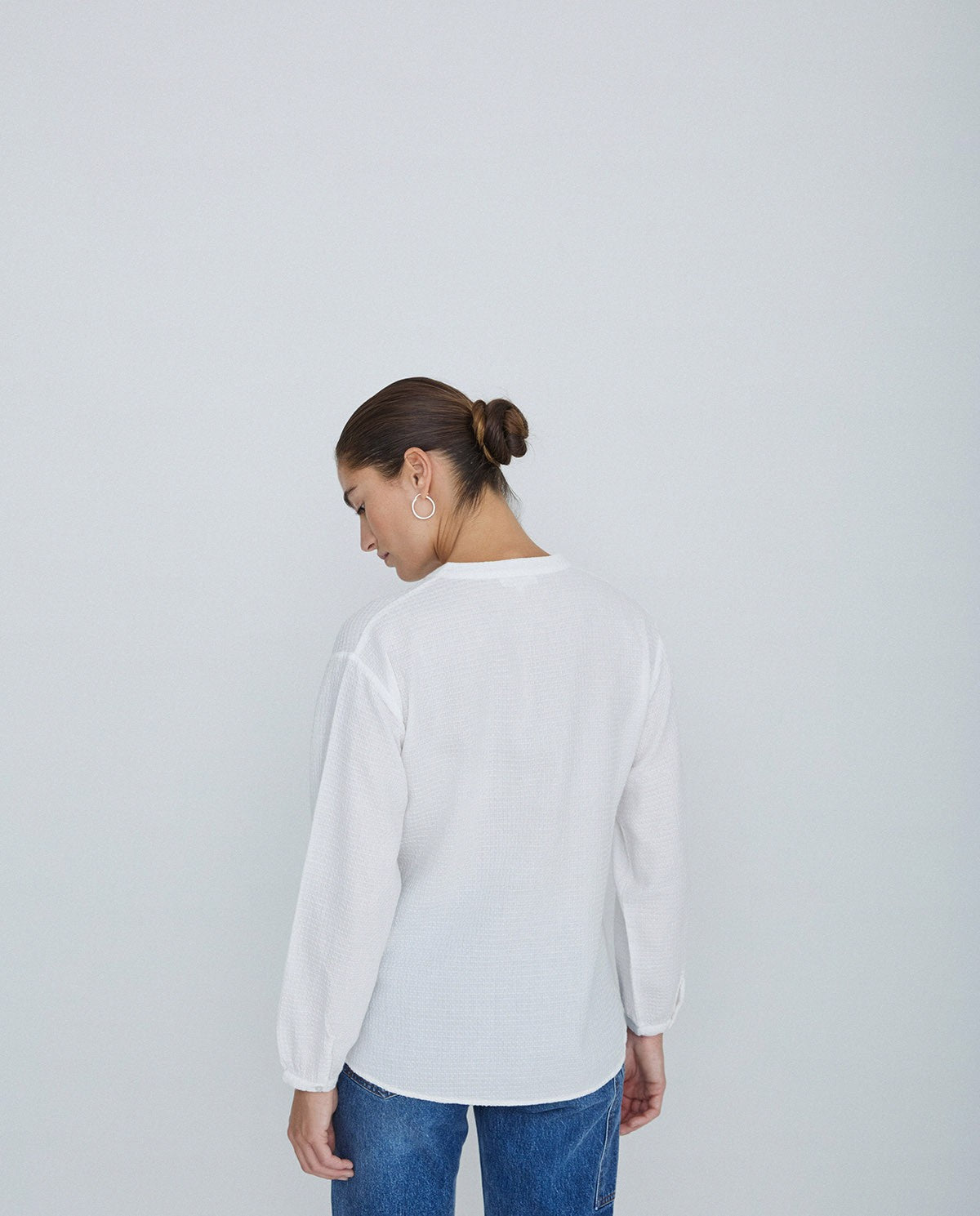 Flowy Textured Cotton Shirt White