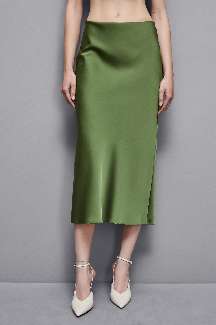 Shiny Satin Midi Skirt