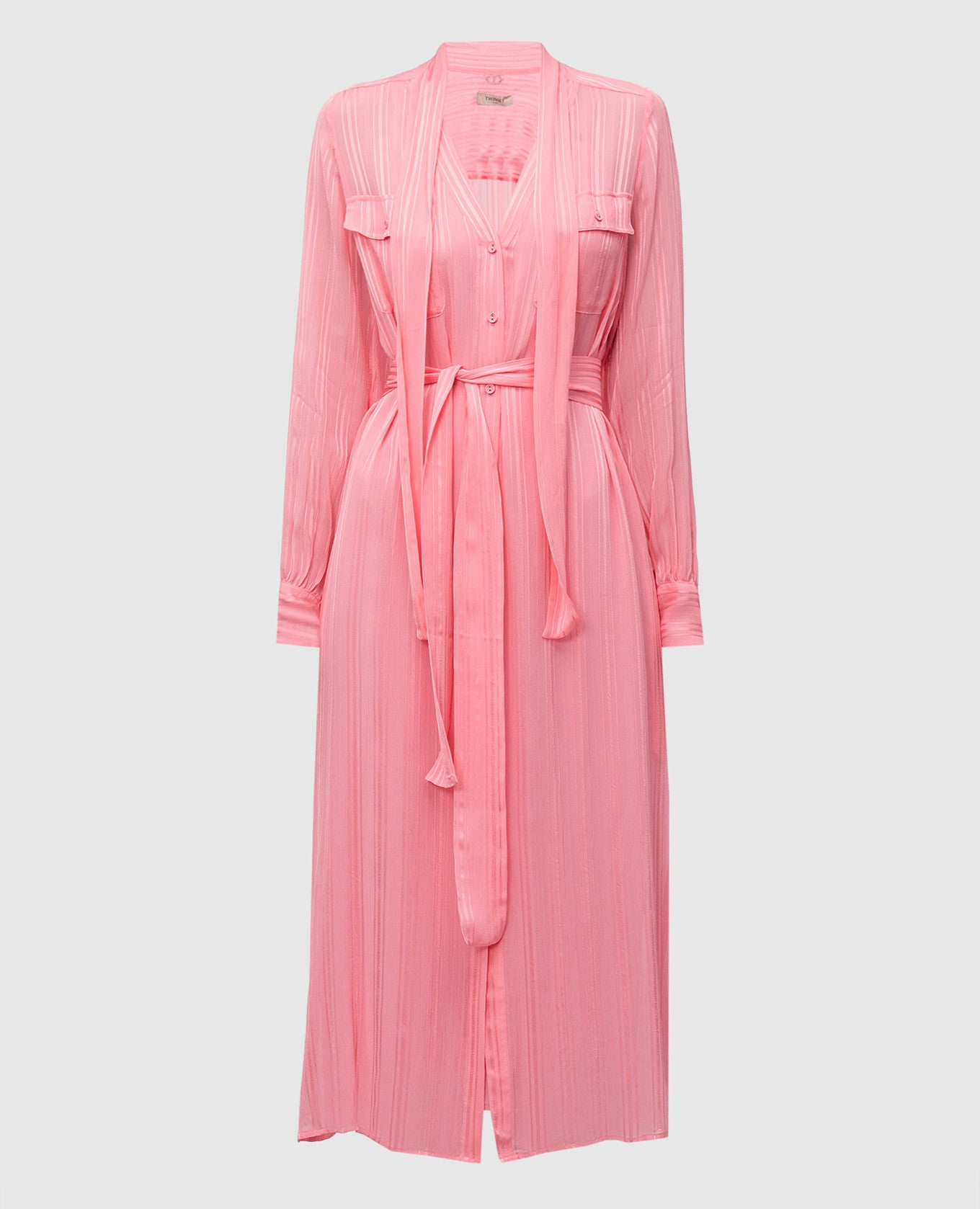 Georgette and satin midi shirt dress