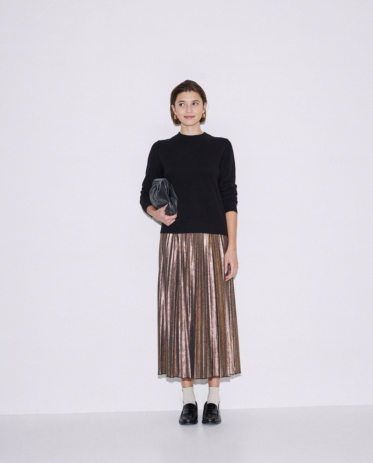 Sateen Metallic Pleated Skirt