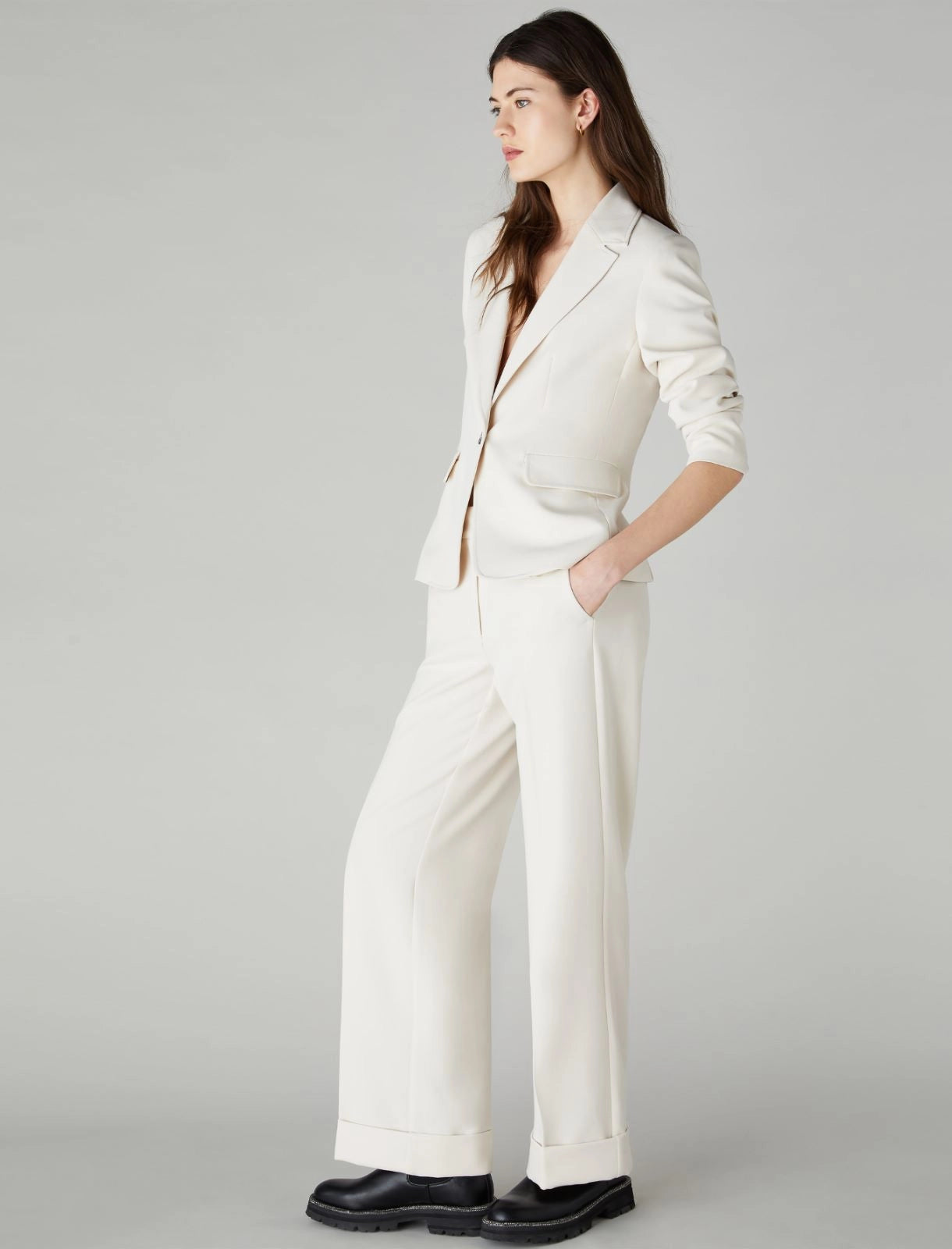 Straight-Leg Trousers With Cuffs Ecru